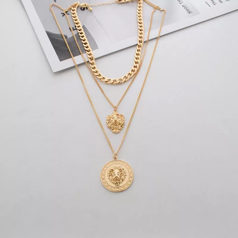 Lion medusa gold layer necklace