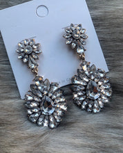 Silver gem flower droplet earrings