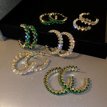 Emerald rhinestone style 3 hoop earrings
