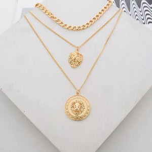 Lion medusa gold layer necklace