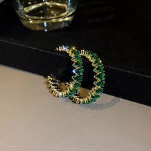 Emerald rhinestone style 3 hoop earrings