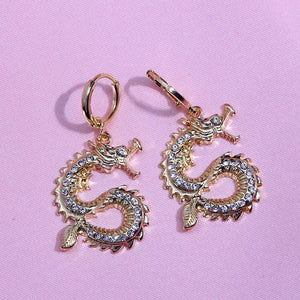 Dragon rhinestone pendant earrings