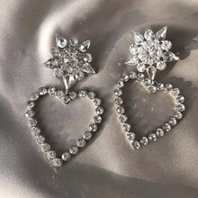 Silver heart rhinestone earrings