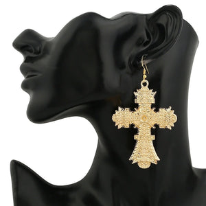 Gold cross statement earrings