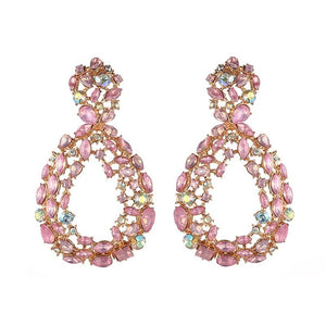 Pink rhinestone water drop earrings