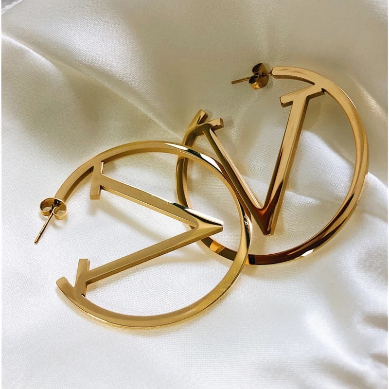 V inspired gold hoop earrings