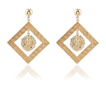 Gold square lion head earrings