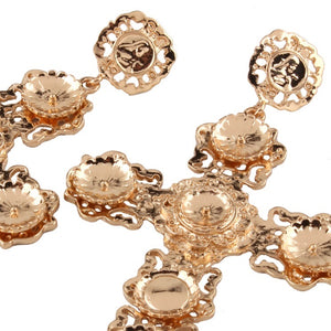 baroque gold cross earrings