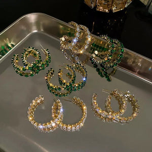 Emerald rhinestone style 2 hoop earrings