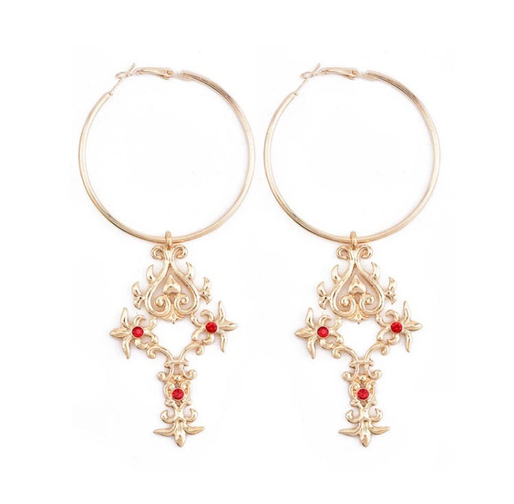Baroque cross hoop earrings