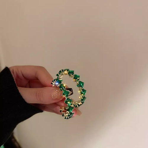 Emerald rhinestone style 1 hoop earrings