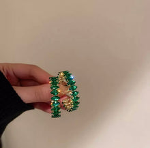 Emerald rhinestone style 2 hoop earrings