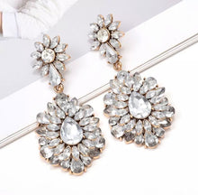 Silver gem flower droplet earrings