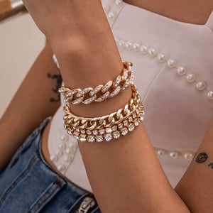 4pc gold rhinestone cuban chain bracelets