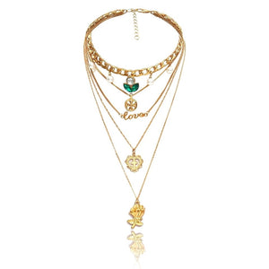 Gold 5PC Emerald layer necklace