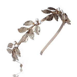 Gold pearl leaf metal headband